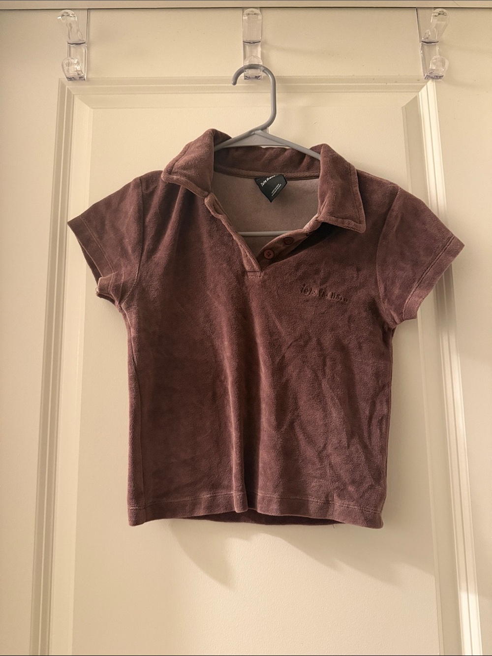 Iets Frans Brown Cropped Velour Terry Polo Tee